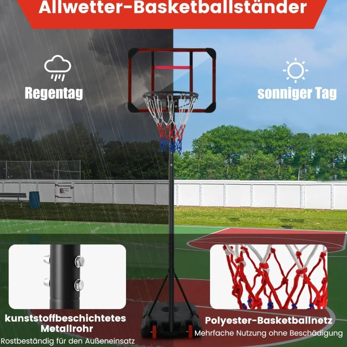 Outdoor Basketballkorb mit Ständer 155-210cm Höhenverstellbarer Basketballständer Schwarz