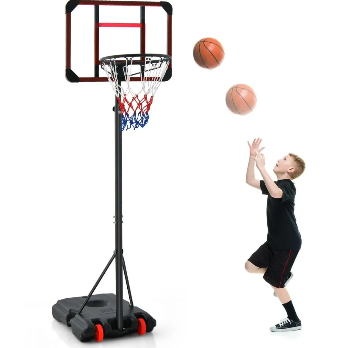 Outdoor Basketballkorb mit Ständer 155-210cm Höhenverstellbarer Basketballständer Schwarz