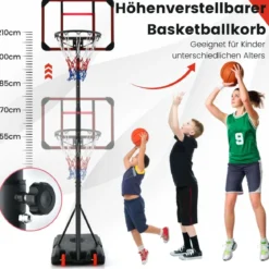 Outdoor Basketballkorb mit Ständer 155-210cm Höhenverstellbarer Basketballständer Schwarz