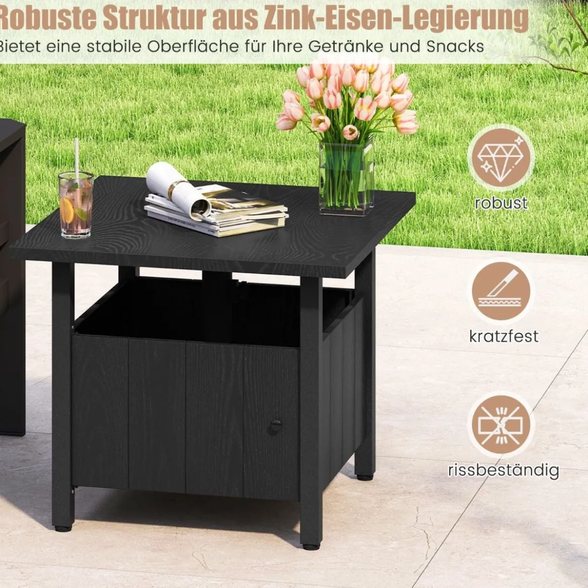 Outdoor Beistelltisch mit Ø48 cm Schirmloch Gartentisch mit 2 Sandsäcken Balkontisch