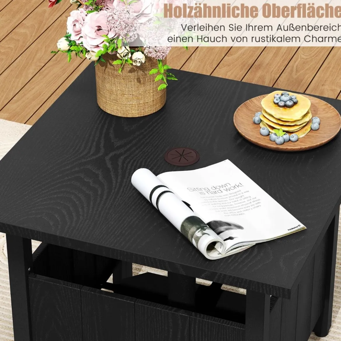 Outdoor Beistelltisch mit Ø48 cm Schirmloch Gartentisch mit 2 Sandsäcken Balkontisch