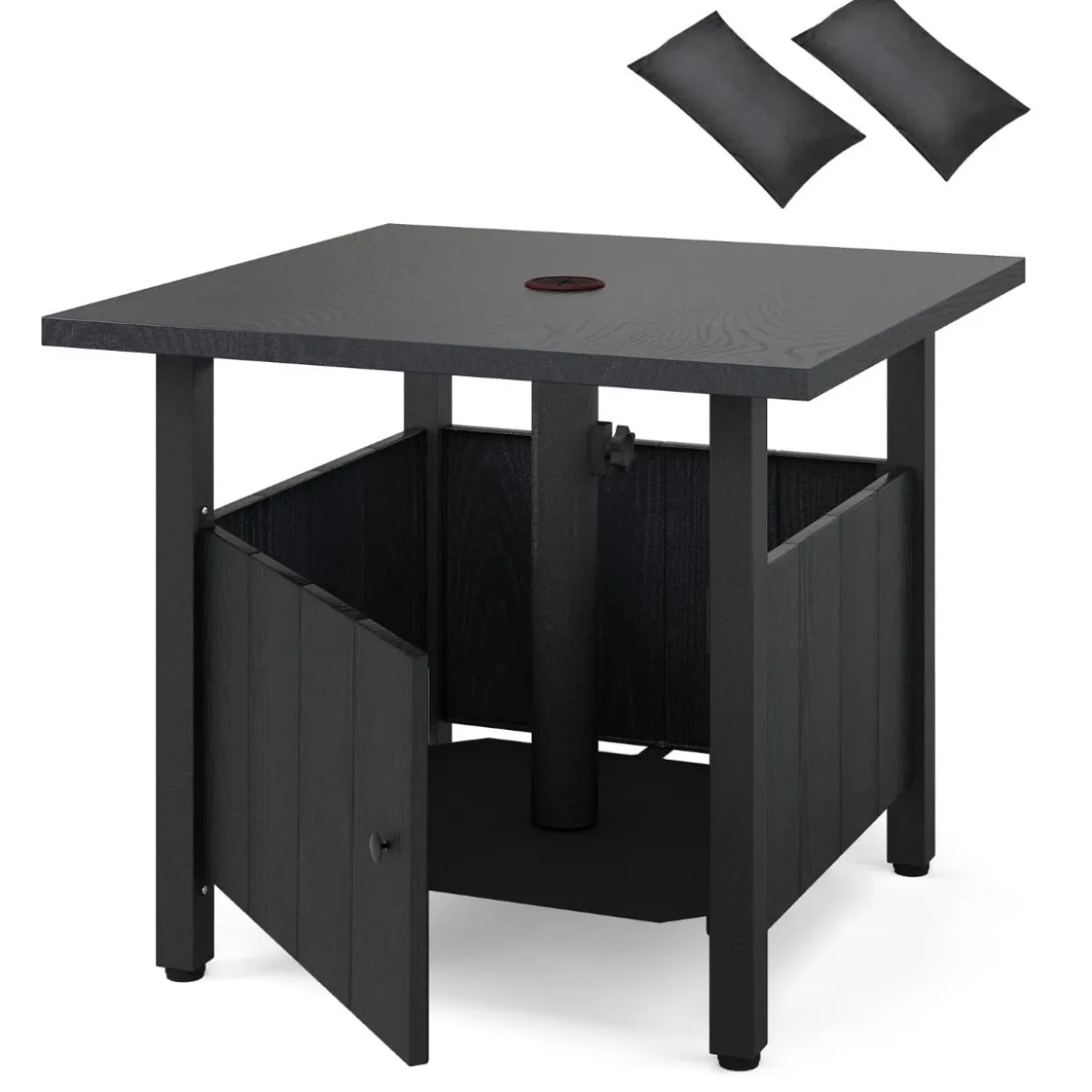 Outdoor Beistelltisch mit Ø48 cm Schirmloch Gartentisch mit 2 Sandsäcken Balkontisch