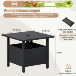 Outdoor Beistelltisch mit Ø48 cm Schirmloch Gartentisch mit 2 Sandsäcken Balkontisch