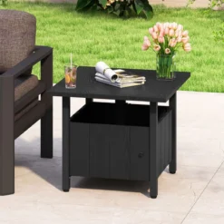 Outdoor Beistelltisch mit Ø48 cm Schirmloch Gartentisch mit 2 Sandsäcken Balkontisch