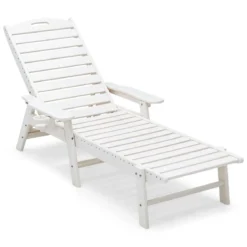 Outdoor Chaise Lounge Chair Terrasse HDPE Liegestuhl Rückenlehne Verstellbarer Weiß
