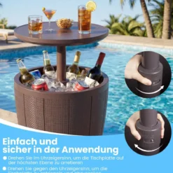 Outdoor Cocktailtisch höhenverstellbar 38L Getränkekühler mit Hebedeckel & Ablassventil Braun