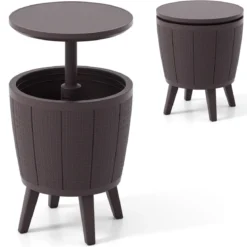 Outdoor Cocktailtisch höhenverstellbar 38L Getränkekühler mit Hebedeckel & Ablassventil Braun