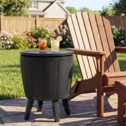 Outdoor Cocktailtisch höhenverstellbar 38L Getränkekühler mit Hebedeckel & Ablassventil Schwarz