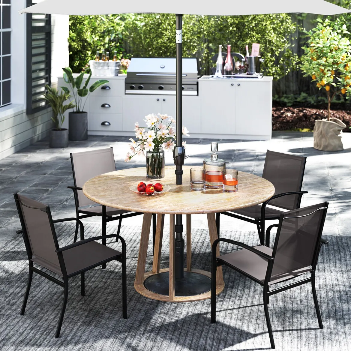 Outdoor-Esszimmerstuhl-Set mit 4 Stühlen stapelbare Terrassen-Sling-Stühle mit atmungsaktivem Stoff Grau