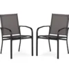 Outdoor-Esszimmerstuhl-Set mit 2 Stühlen stapelbare Terrassen-Sling-Stühle mit atmungsaktivem Stoff Grau