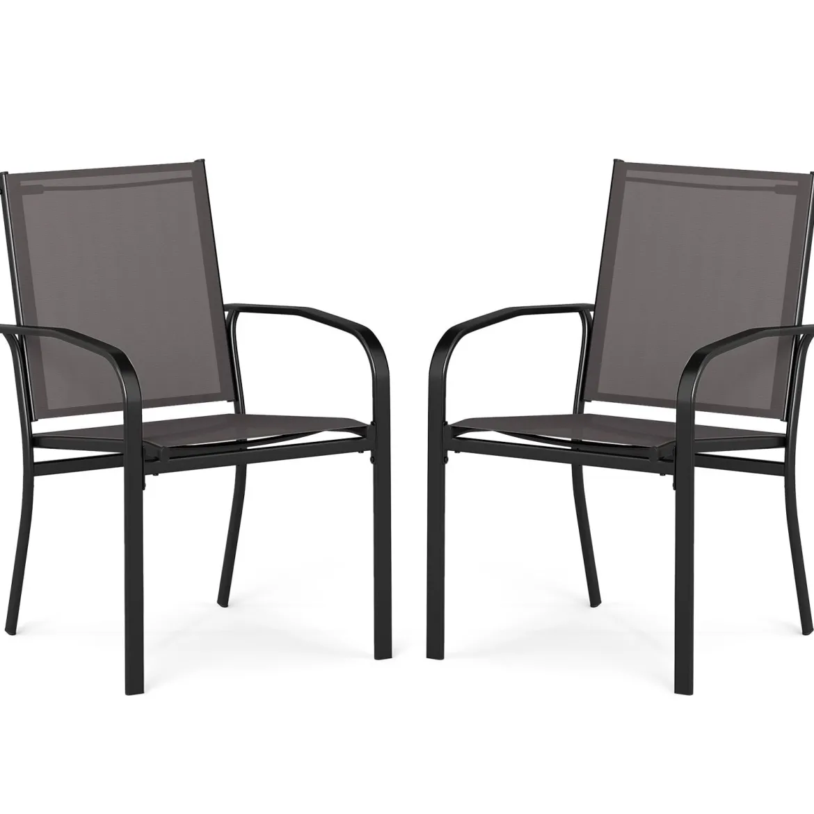 Outdoor-Esszimmerstuhl-Set mit 2 Stühlen stapelbare Terrassen-Sling-Stühle mit atmungsaktivem Stoff Grau