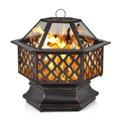 Outdoor-Feuerstelle hexagonale Feuerstelle holzbefeuerte Feuerschale 66 x 57,5 x 59 cm Schwarz