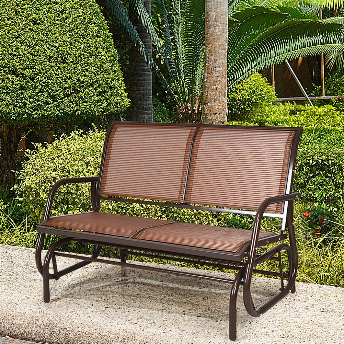 Outdoor-Gartenbank Gemütliche Schaukelbank für 2 Personen Schwingsessel Metallrahmen Braun
