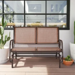 Outdoor-Gartenbank Gemütliche Schaukelbank für 2 Personen Schwingsessel Metallrahmen Braun