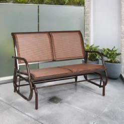 Outdoor-Gartenbank Gemütliche Schaukelbank für 2 Personen Schwingsessel Metallrahmen Braun