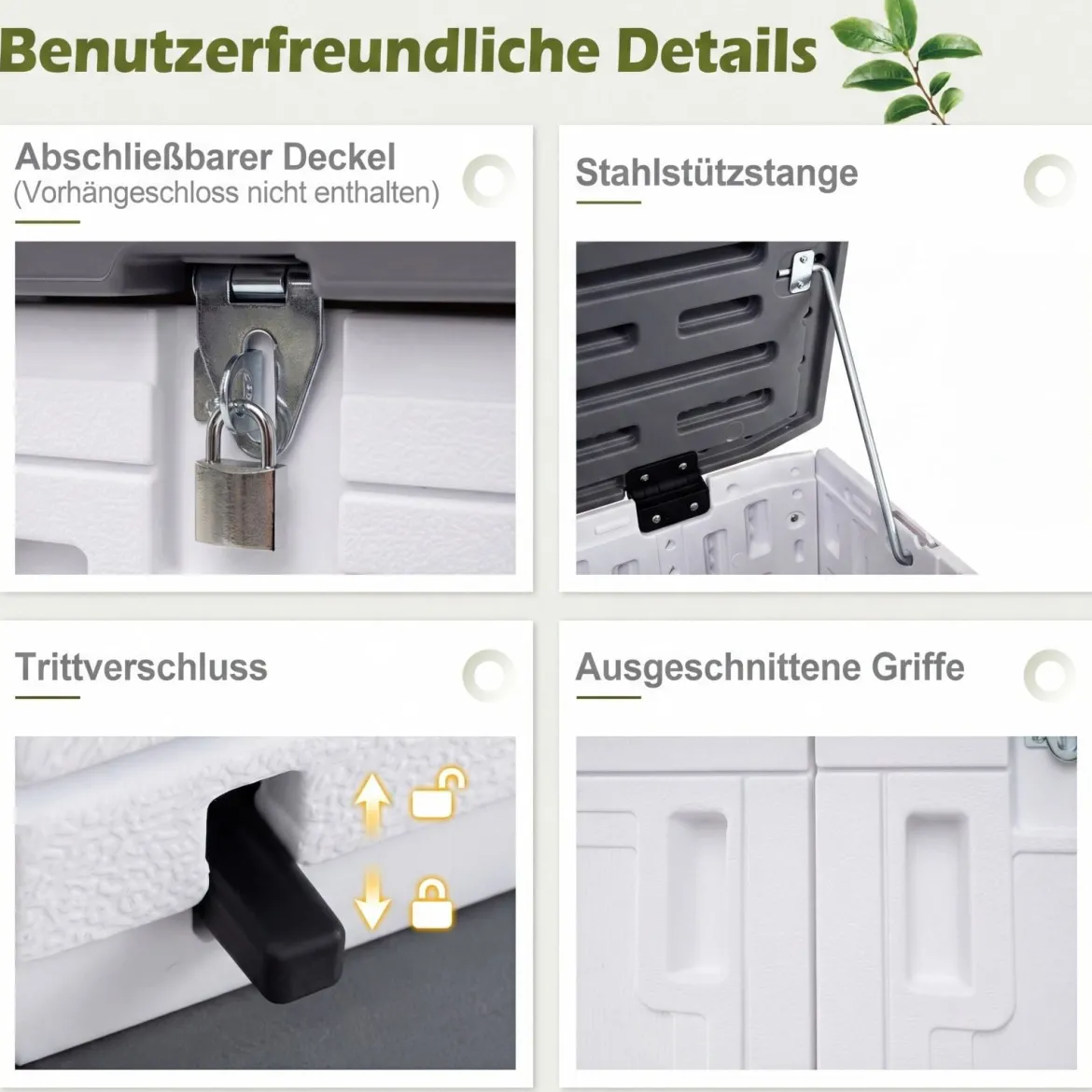 Outdoor Gartenschrank HDPE horizontale Gartenbox mit 3 Ebenen verstellbarem Regal abschließbarem Deckel & Türen