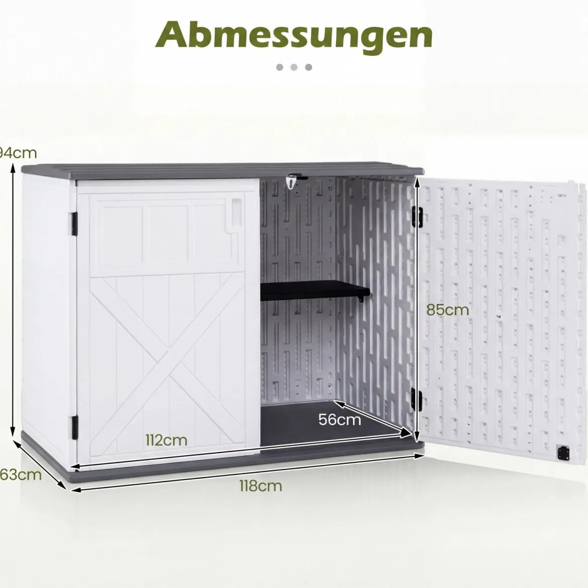 Outdoor Gartenschrank HDPE horizontale Gartenbox mit 3 Ebenen verstellbarem Regal abschließbarem Deckel & Türen