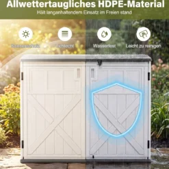 Outdoor Gartenschrank HDPE horizontale Gartenbox mit 3 Ebenen verstellbarem Regal abschließbarem Deckel & Türen