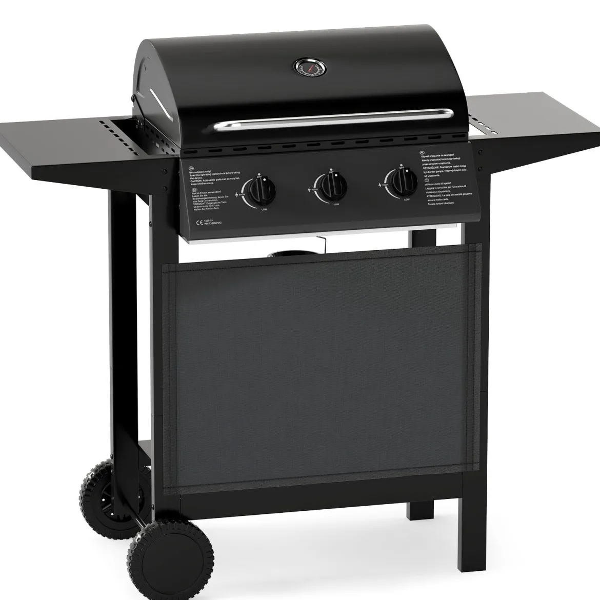Outdoor Gasgrill mit 3 Heizzonen Tragbare Grillwagen mit Deckel Edelstahlrosten & Seitentischen