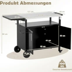 Outdoor Grillwagenmit Edelstahlplatte & Klappbarem Seitentisch & Schrank Grilltisch