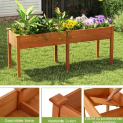 Outdoor Hochbeet mit Beinen 185 x 58 x 77 cm Holz Pflanzkasten mit Trennwand Gelb