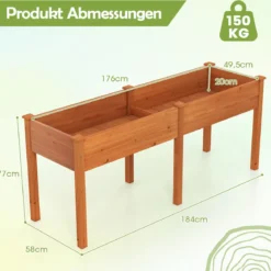 Outdoor Hochbeet mit Beinen 185 x 58 x 77 cm Holz Pflanzkasten mit Trennwand Gelb