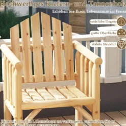 Outdoor-Holz-Armlehnsessel Holz-Patio-Essstuhl mit Armlehnen und geneigter hoher Rückenlehne Natur