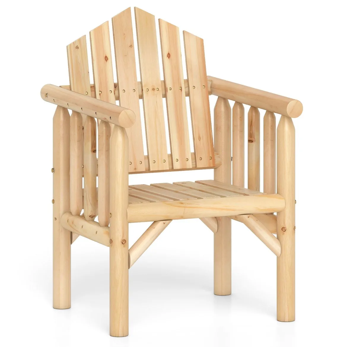 Outdoor-Holz-Armlehnsessel Holz-Patio-Essstuhl mit Armlehnen und geneigter hoher Rückenlehne Natur