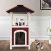 Outdoor Katzenhaus mit 2 Etagen & Terrasse & Asphaltdach & Vorhang Katzenhütte Rot