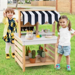 Outdoor Kinder Matschküche mit Wasserfunktion Kinderküche Doppelseitige Spielküche Natur