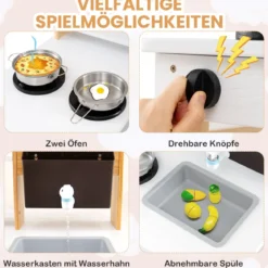 Outdoor Kinder Matschküche mit Wasserfunktion Kinderküche Doppelseitige Spielküche Natur