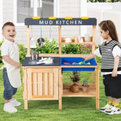 Outdoor Kinder Matschküche mit Abnehmbarem Waschbecken & Zubehör Spielküche Kinderküche