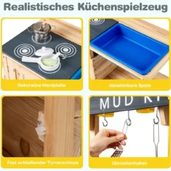 Outdoor Kinder Matschküche mit Abnehmbarem Waschbecken & Zubehör Spielküche Kinderküche