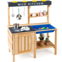 Outdoor Kinder Matschküche mit Abnehmbarem Waschbecken & Zubehör Spielküche Kinderküche