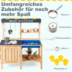 Outdoor Kinder Matschküche mit Abnehmbarem Waschbecken & Zubehör Spielküche Kinderküche