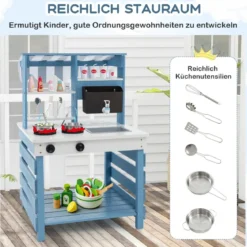 Outdoor Kinder Matschküche mit Wasserfunktion Tannenholz Kinderküche Doppelseitige Spielküche