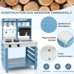 Outdoor Kinder Matschküche mit Wasserfunktion Tannenholz Kinderküche Doppelseitige Spielküche