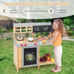 Outdoor-Kinder-Matschküchenset Holz-Spielküche 89 x 45 x 90 cm Natur + Grau