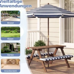 Outdoor Kindersitzgruppe mit Höhenverstellbarem & Abnehmbarem Sonnenschirm Kindersitzgarnitur