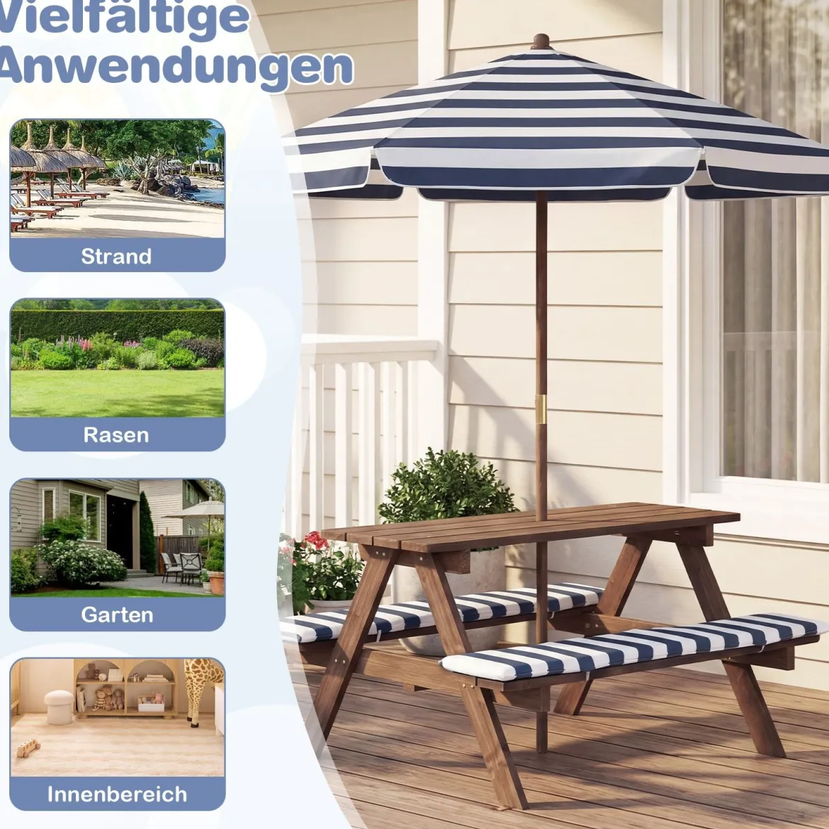 Outdoor Kindersitzgruppe mit Höhenverstellbarem & Abnehmbarem Sonnenschirm Kindersitzgarnitur