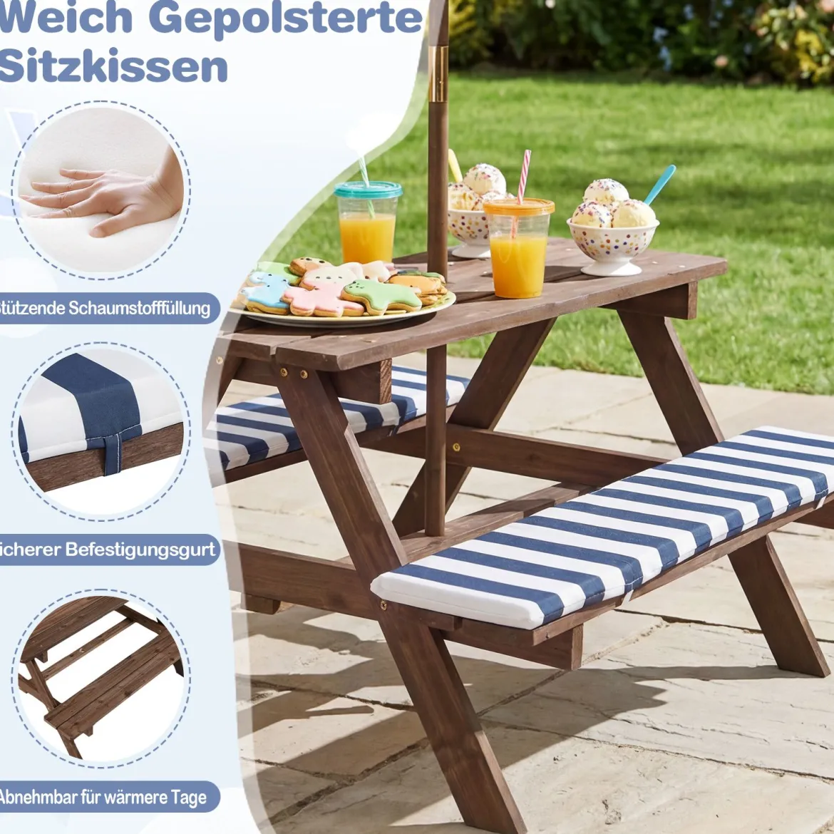 Outdoor Kindersitzgruppe mit Höhenverstellbarem & Abnehmbarem Sonnenschirm Kindersitzgarnitur