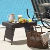 Outdoor Klappbarer Beistelltisch Polyrattan Gartentisch Wetterfester Balkontisch Kaffeetisch Braun