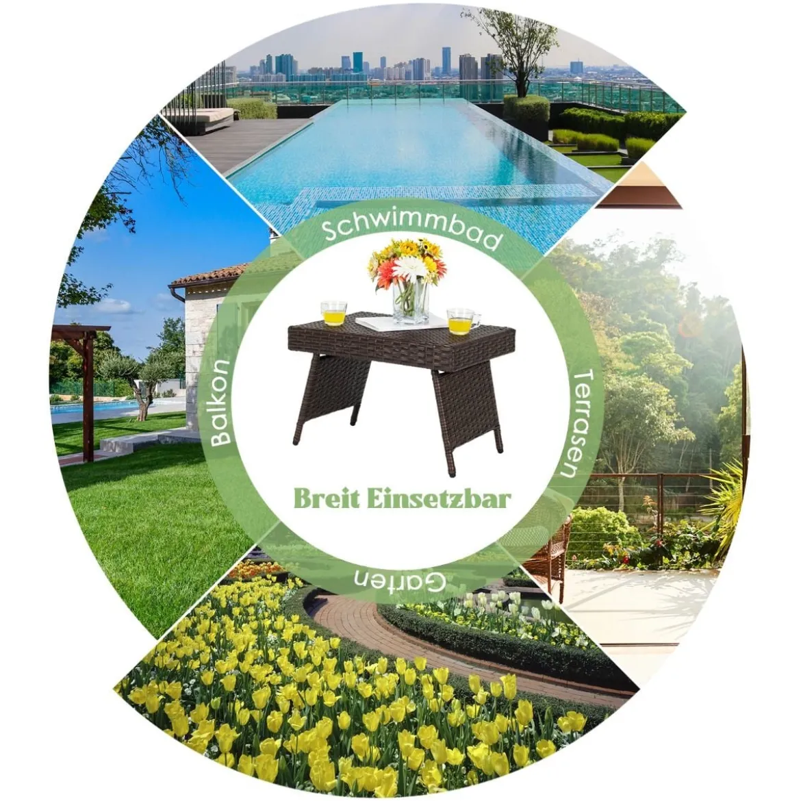 Outdoor Klappbarer Beistelltisch Polyrattan Gartentisch Wetterfester Balkontisch Kaffeetisch Braun