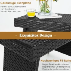 Outdoor Klappbarer Beistelltisch Polyrattan Gartentisch Wetterfester Balkontisch Kaffeetisch Schwarz
