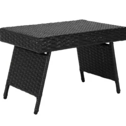 Outdoor Klappbarer Beistelltisch Polyrattan Gartentisch Wetterfester Balkontisch Kaffeetisch Schwarz