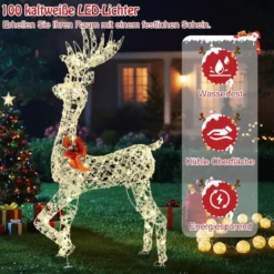 Outdoor LED Rentier mit 100 Warmweißen Lichtern Beleuchtete Weihnachtsdeko 150 cm