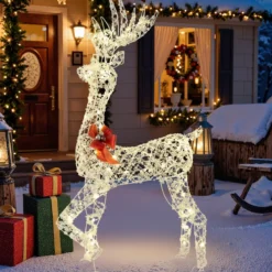 Outdoor LED Rentier mit 100 Warmweißen Lichtern Beleuchtete Weihnachtsdeko 150 cm