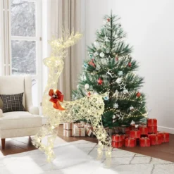 Outdoor LED Rentier mit 100 Warmweißen Lichtern Beleuchtete Weihnachtsdeko 150 cm