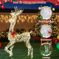 Outdoor LED Rentier mit 100 Warmweißen Lichtern Beleuchtete Weihnachtsdeko 150 cm