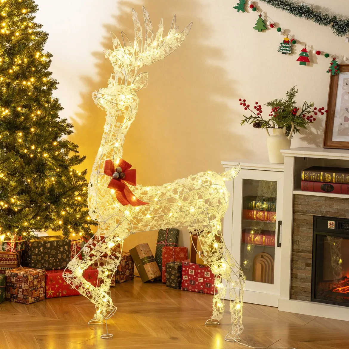 Outdoor LED Rentier mit 100 Warmweißen Lichtern Beleuchtete Weihnachtsdeko 150 cm